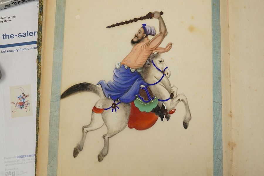 Chinese school, 19th century, an album of ten pith paintings of warriors on horseback